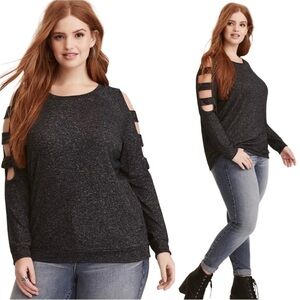 Torrid Black Knit Ladder Sleeve Pullover Sweater Size 1X Cozy Loungewear Grunge